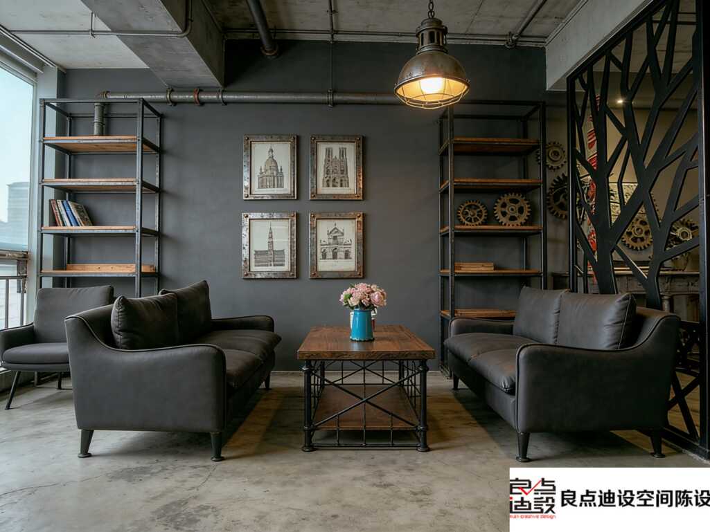 工业风办公室装修软装设计太绝了!水泥墙配齿轮摆件直接封神